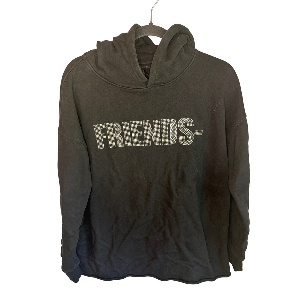 Vlone Friends Swavorski Rhinestone Hoodie Black Logo Pullover Mens Large